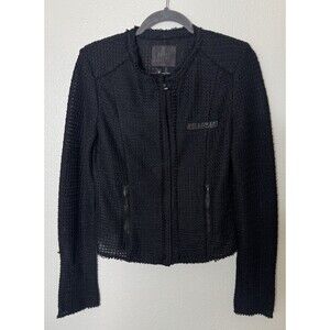 PAIGE Lindy' Grid Knit Collarless Zip Front Black Jacket Size Medium